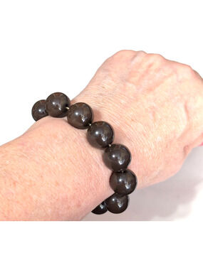 Vintage Beaded Stretch Bracelet Lucite Dark‎ Brown One Size 10mm Beads sbr71